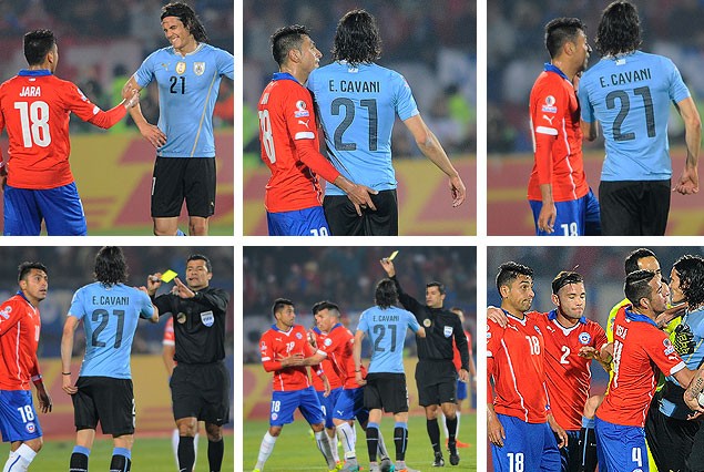 La secuencia gráfica exclusiva de Fernando González, fotógrafo de Tenfield.com, la provocación del chileno Jara y la expulsión de Cavani que generó la suspensión de dos partidos.  